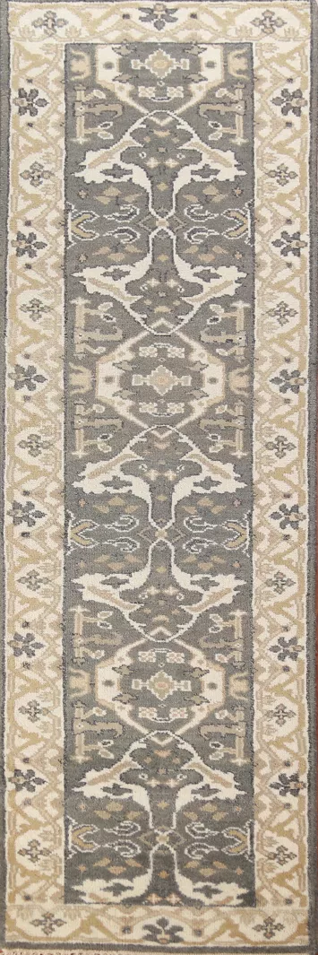 Handmade Gray Oushak Oriental Runner Rug 3x10