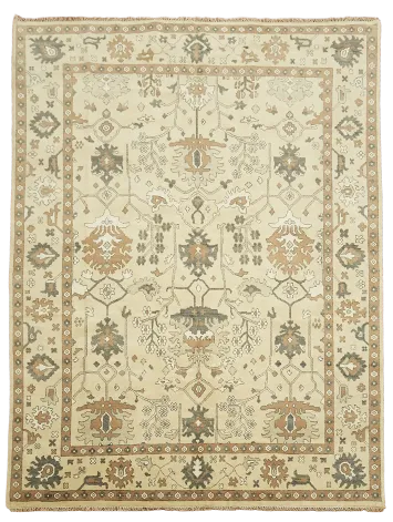 Elegant Beige and Brown Oriental Rug with Floral Patterns 9'x12'