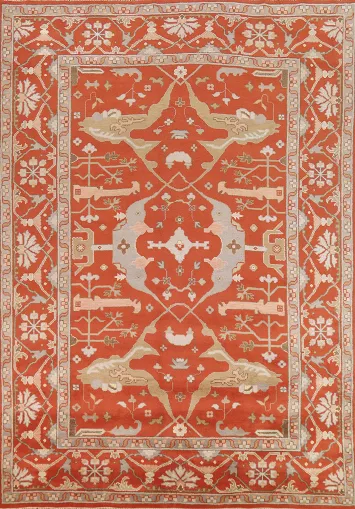 All-Over Orange Wool Oushak Indian Area Rug 9x12