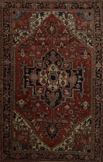 Pre-1900 Antique Vegetable Dye Heriz Serapi Persian Rug 9x12