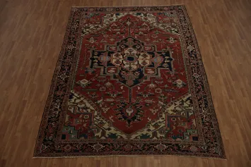 Pre-1900 Antique Vegetable Dye Heriz Serapi Persian Rug 9x12