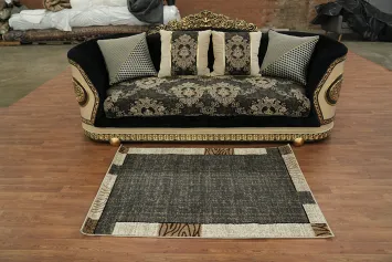 Contemporary Gray Abstract Rug with Modern Border Design 3x5