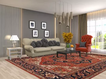 Orange Wool Medallion Heriz Serapi Indian Area Rug 9x12