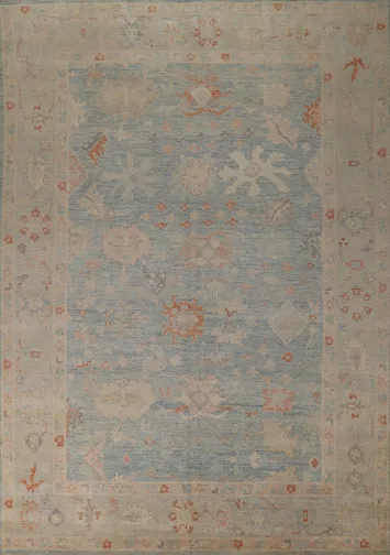Light Blue Vegetable Dye Oushak Turkish Area Rug 9x12