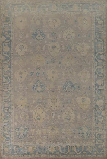 Gray Vegetable Dye Floral Oushak Turkish Large Rug 10x14