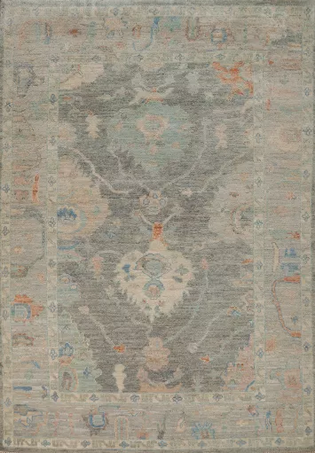 Vegetable Day Gray Wool Oushak Turkish Rug 5x7