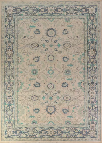 Vegetable Dye Floral Oushak Turkish Area Rug 9x12
