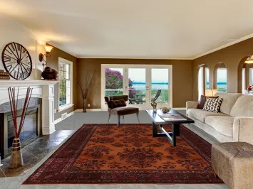 Vintage Orange Floral Sparta Turkish Area Rug 9x13