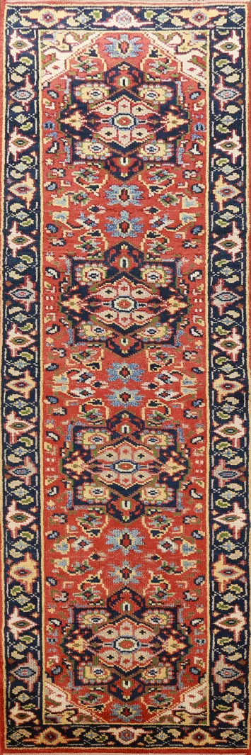 Orange Heriz Serapi Indian Runner Rug 3x10