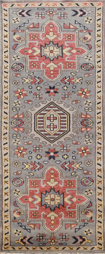 Gray Geometric Heriz Serapi Indian Runner Rug 3x8