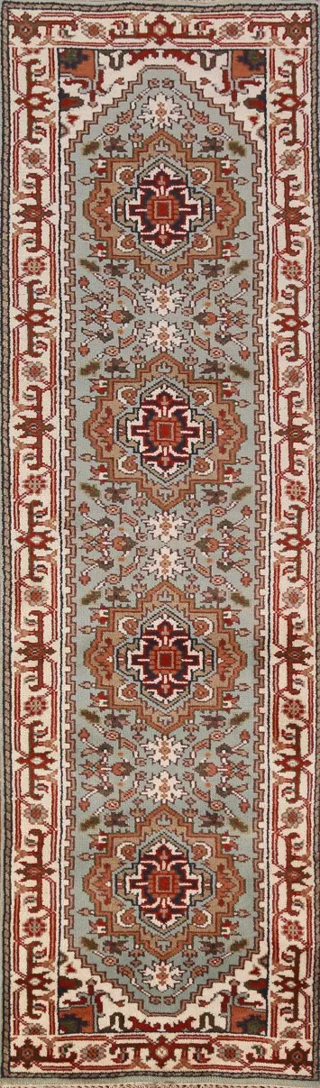 Geometric Heriz Serapi Indian Runner Rug 3x10