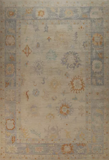 Vegetable Dye Floral Oushak Turkish Large Rug 10x14