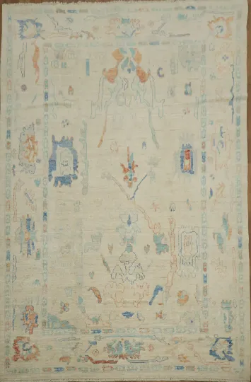 Pastel Toned Oushak Turkish Area Rug Featuring Vintage Oriental Design