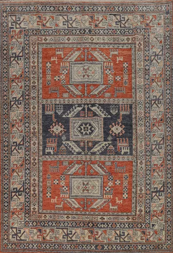 Vegetable Dye Geometric Oushak Turkish Area Rug 6x9