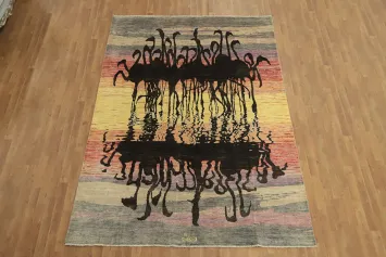 Vegetable Dye Animals Art Deco Turkish Area Rug 7x10