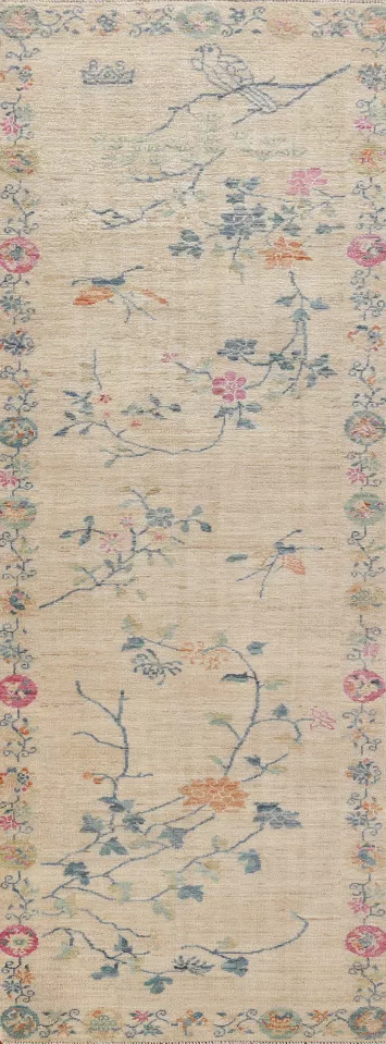 Vegetable Dye Animals Art Deco Oriental Runner Rug 3x10