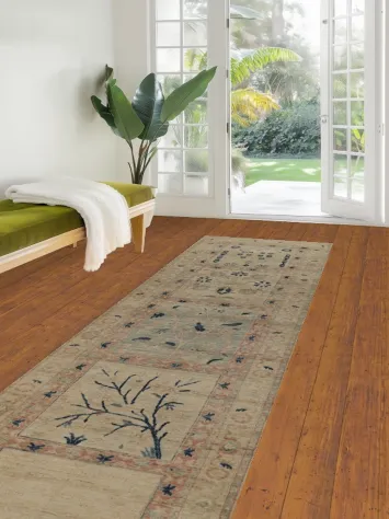 Vegetable Dye Art Deco Turkish Runner Rug 3x12