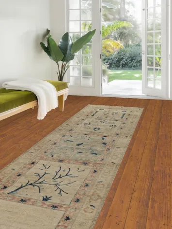 Vegetable Dye Art Deco Turkish Runner Rug 3x12