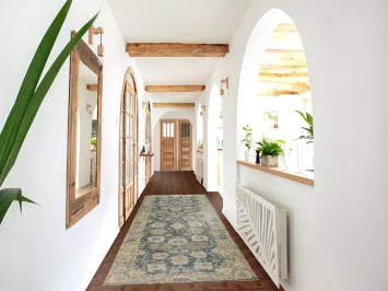 Vegetable Dye Blue Oushak Turkish Runner Rug 3x12