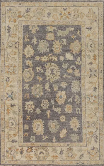 Vegetable Dye Wool Gray Oushak Turkish Rug 3x5