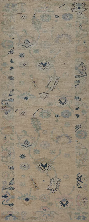 Vegetable Dye Floral Oushak Turkish Runner Rug 3x10
