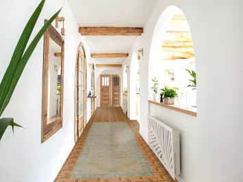 Vegetable Dye Geometric Oushak Turkish Runner Rug 3x12