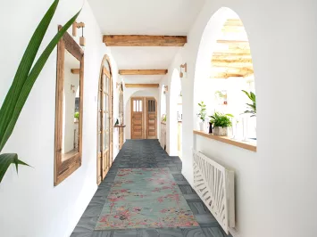 Vegetable Dye Blue Art Deco Turkish Runner Rug 3x8