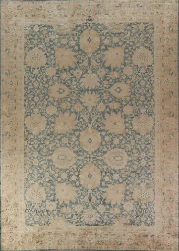 Vegetable Dye Blue Floral Oushak Turkish Area Rug 9x12