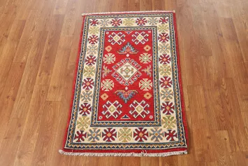 Red Geometric Kazak Oriental Accent Rug 2x3
