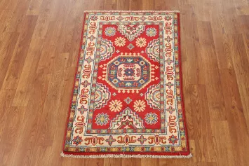 Red Geometric Kazak Oriental Accent Rug 2x3