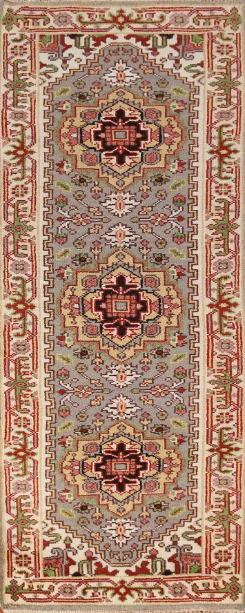 Gray Geometric Heriz Serapi Oriental Runner Rug 3x8