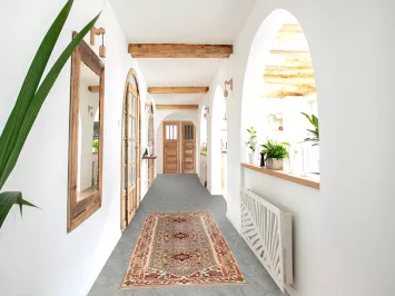 Gray Geometric Heriz Serapi Oriental Runner Rug 3x8