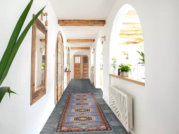 Blue Geometric Viss Oriental Runner Rug 3x10