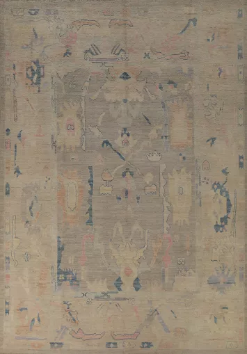 Vegetable Dye Gray Oushak Turkish Area Rug 9x12