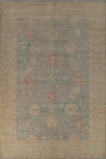 Vegetable Dye Blue Oushak Turkish Area Rug 9x12