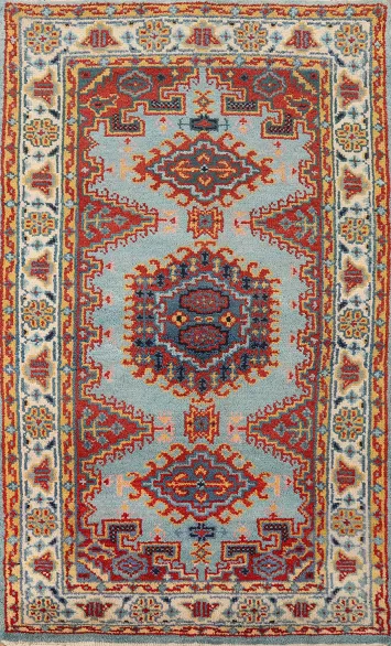 Light Blue Wool Geometric Viss Oriental Rug 3x5