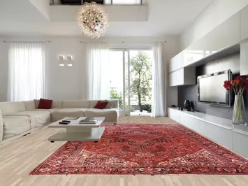 Vegetable Dye Red Geometric Heriz Persian Large Rug 12x19