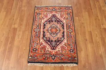 Navy Blue & Orange Heriz Serapi Wool Oriental Rug 2x3