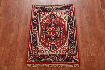 Red Geometric Heriz Serapi Wool Oriental Rug 2x3