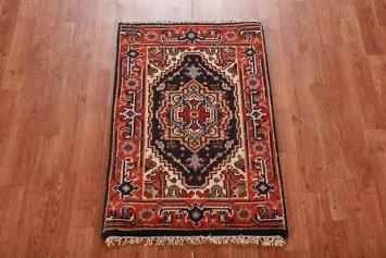 Geometric Blue Heriz Serapi Wool Oriental Rug 2x3