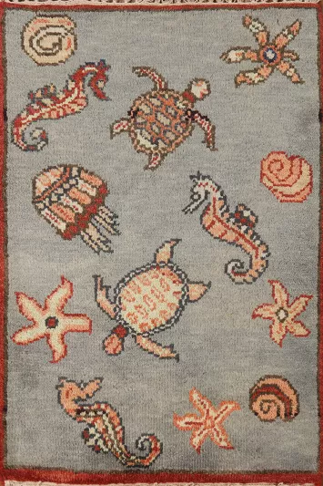 Animals Design Art Deco Wool Indian Rug 2x3