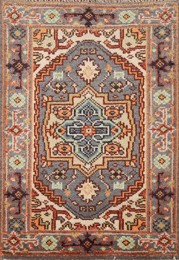 Gray Handmade Wool Heriz Serapi Indian Accent Rug 2x3