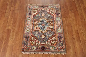 Gray Handmade Wool Heriz Serapi Indian Accent Rug 2x3