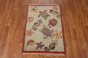 Animals Design Wool Art Deco Indian Accent Rug 2x3