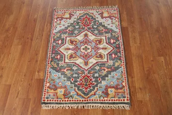 Gray Blue Geometric Heriz Serapi Oriental Rug 2x3
