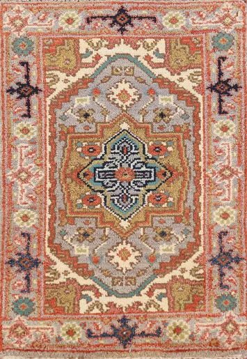 Gray Geometric Heriz Serapi Oriental Rug 2x3