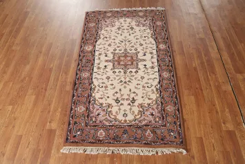 Floral Ivory Sarouk Indian Wool Rug 3x5
