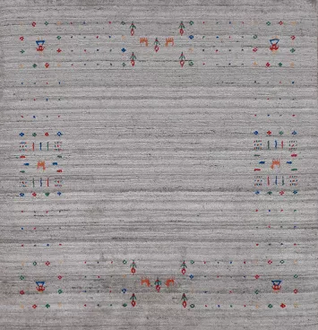 Striped Gray Wool Gabbeh Indian Square Rug 5x5