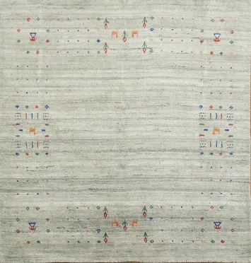 Gray Handmade Gabbeh Square Rug with Vibrant Tribal Designs 5x5 ft