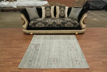 Gray Handmade Gabbeh Square Rug with Vibrant Tribal Designs 5x5 ft